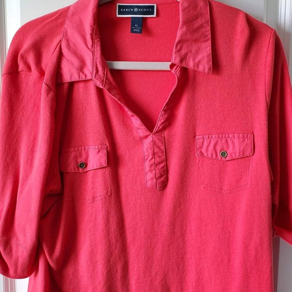 Karen Scott 3/4 sleeve- v neck - size XL - salmon color two pockets
